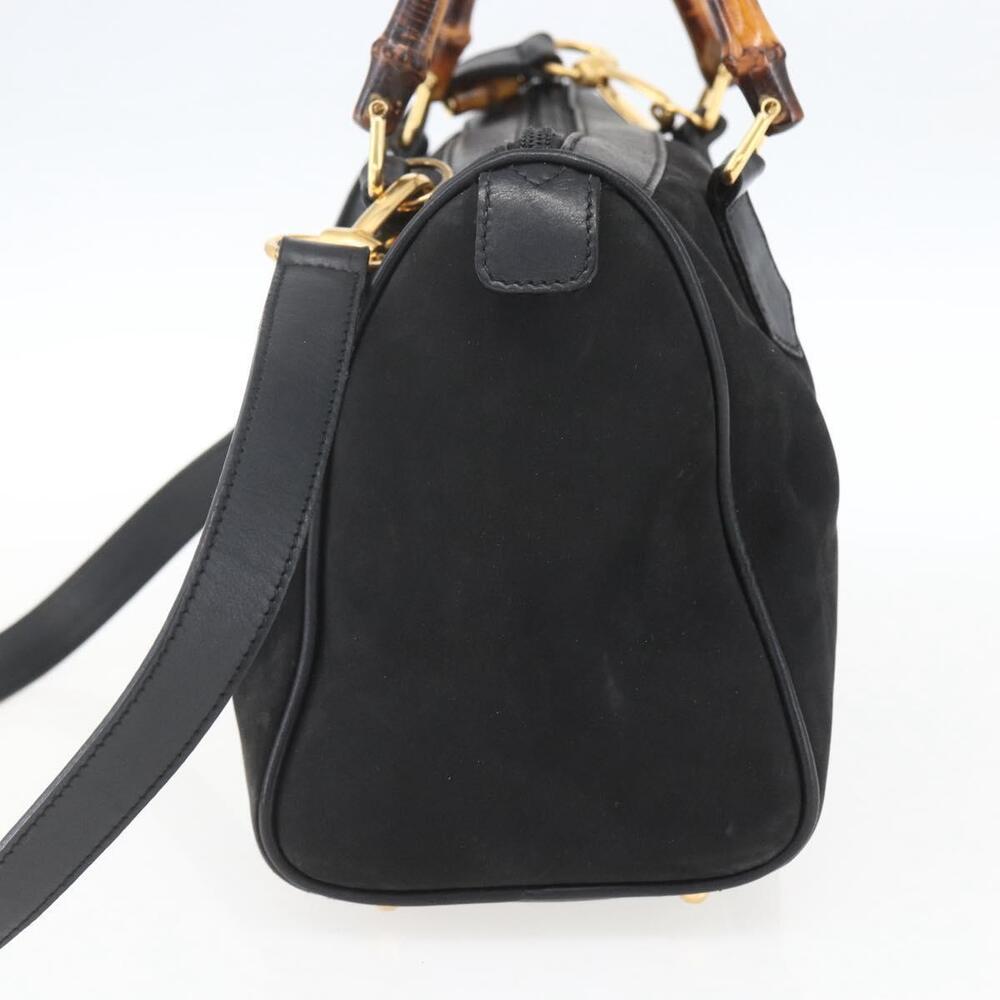 GUCCI Bamboo Hand Bag Suede 2way Black Gold 000 3444 0294 Auth 161026 - Picture 4 of 16